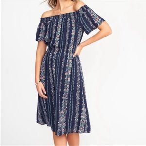 OldNavy Blue floral smocked neck off the shoulder